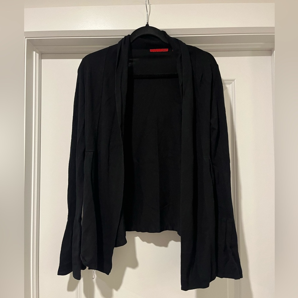 RED black bell sleeve cardigan , size large